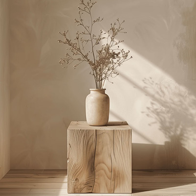 PEINTURE-CHAUX-6 Mur en peinture à la chaux beige avec jeu d’ombres et vase décoratif – projet Cojeni à Salon-de-Provence</p>
<p>